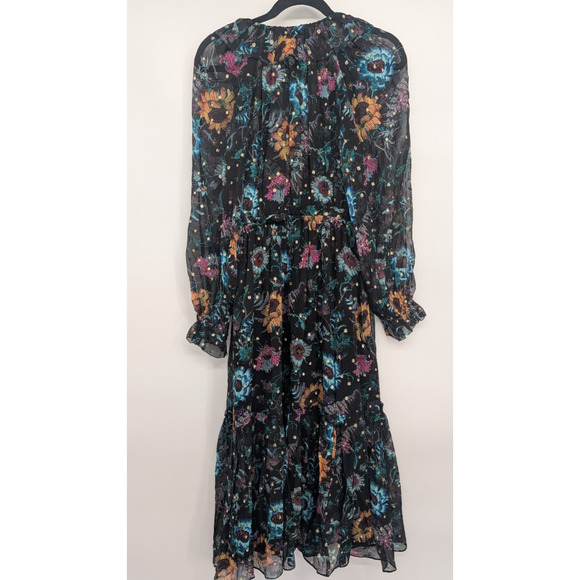 NWOT Ulla Johnson Audette Tiered Floral Silk Chiffon Dress Size 4 Black #2G451 - Picture 7 of 11